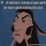 70% of editing is staring at your work for hours while making this face.
(The Emperor\'s New Groove)